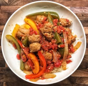 Bowl of sausage and peppers