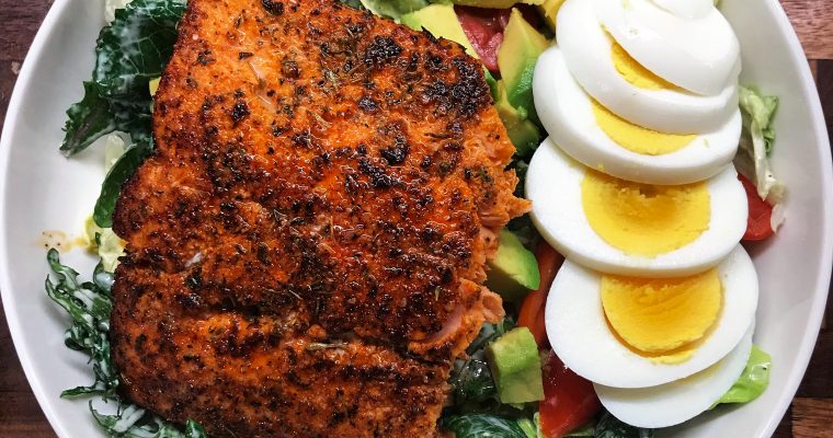 Blackened Salmon Salad with Whole 30 Approved Ranch Dressing