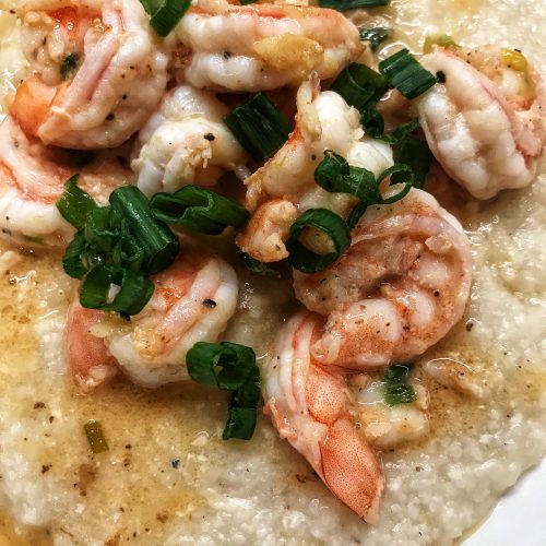 close up of shrimp and grits